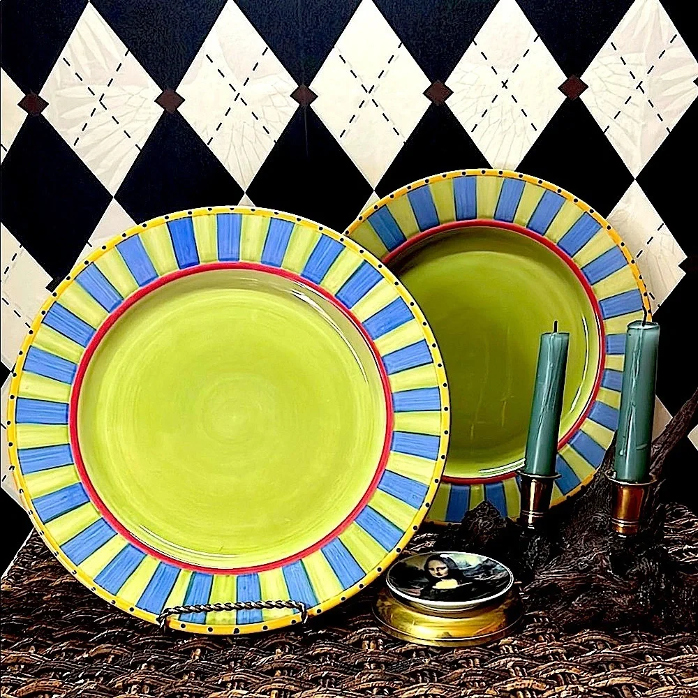 VTG Pair of Pfaltzgraff Pistoulet 12” Chop Plates – Blue & Green by Jana Kolpen - Picture 4 of 8